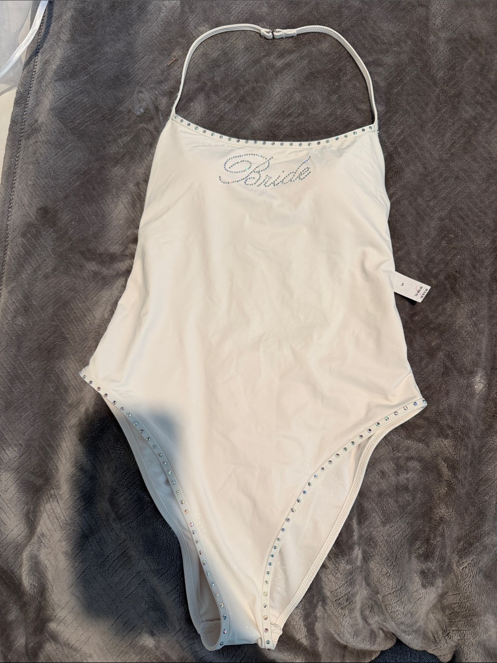 Victoria's Secret White Rhinestone 'Bride' Halter Bodysuit